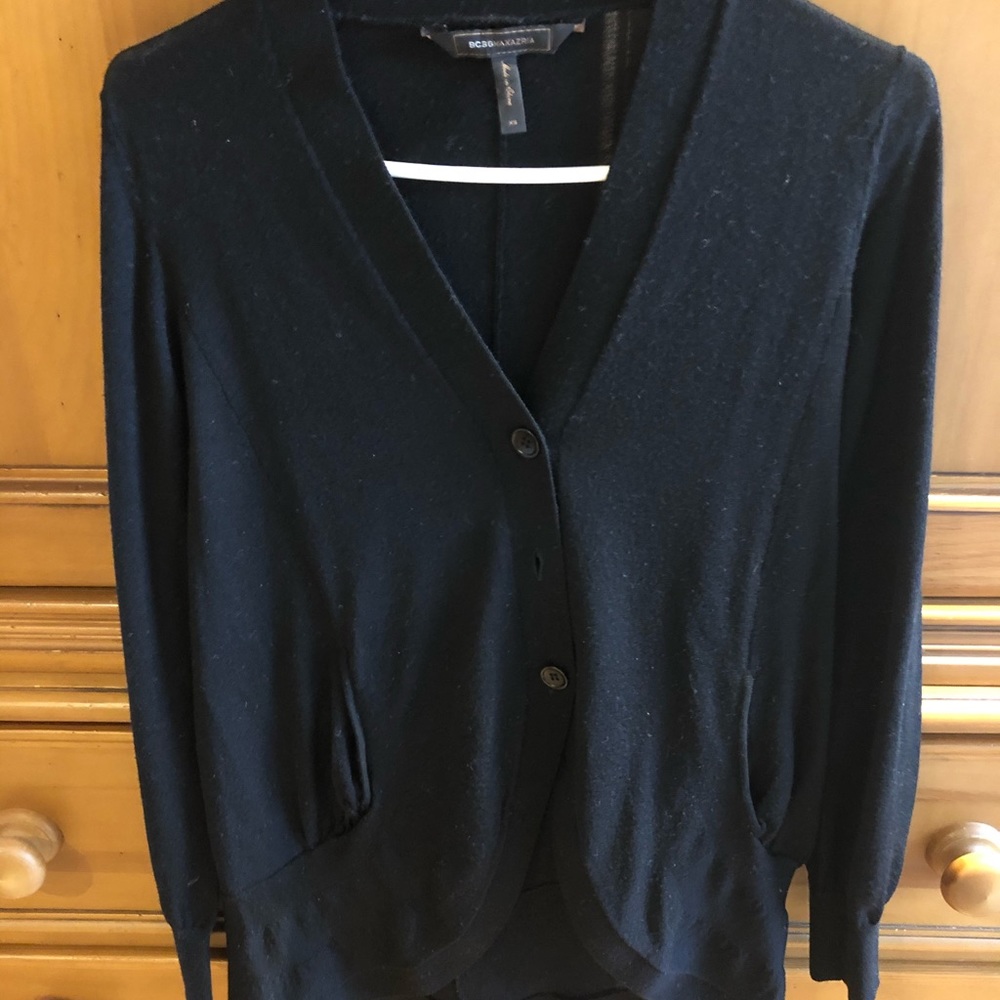 BCBG Black Cardigan with High-low Hem.